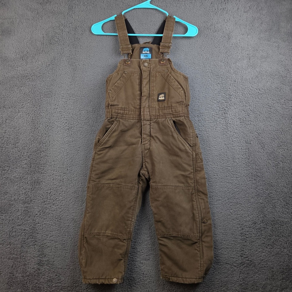 Berne Brown Quilted Lined Canvas Bib Overalls Youth XS Workwear Insulated